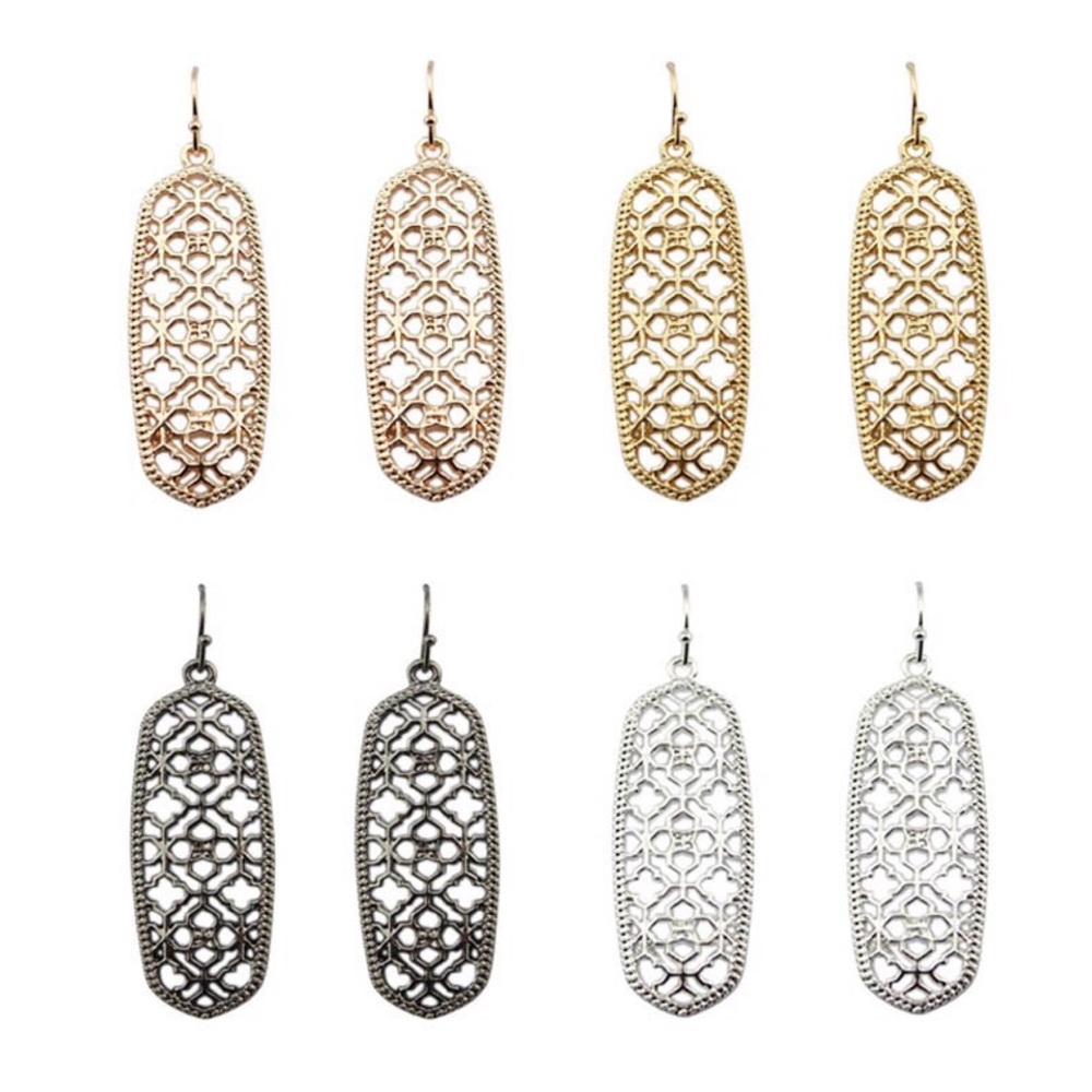 Elegant Oblong Filigree Dangle Earrings - Picture 2 of 7
